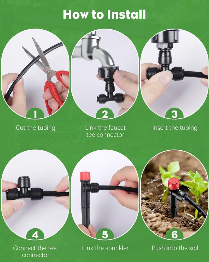 Pawfly 50ft Drip Irrigation System Kit - Quick-Connect Garden Watering System with 1/4" Tubing, Adjustable Emitters & Drip Irrigation Parts for Greenhouse, Lawn, Patio & Raised Beds - Image 3